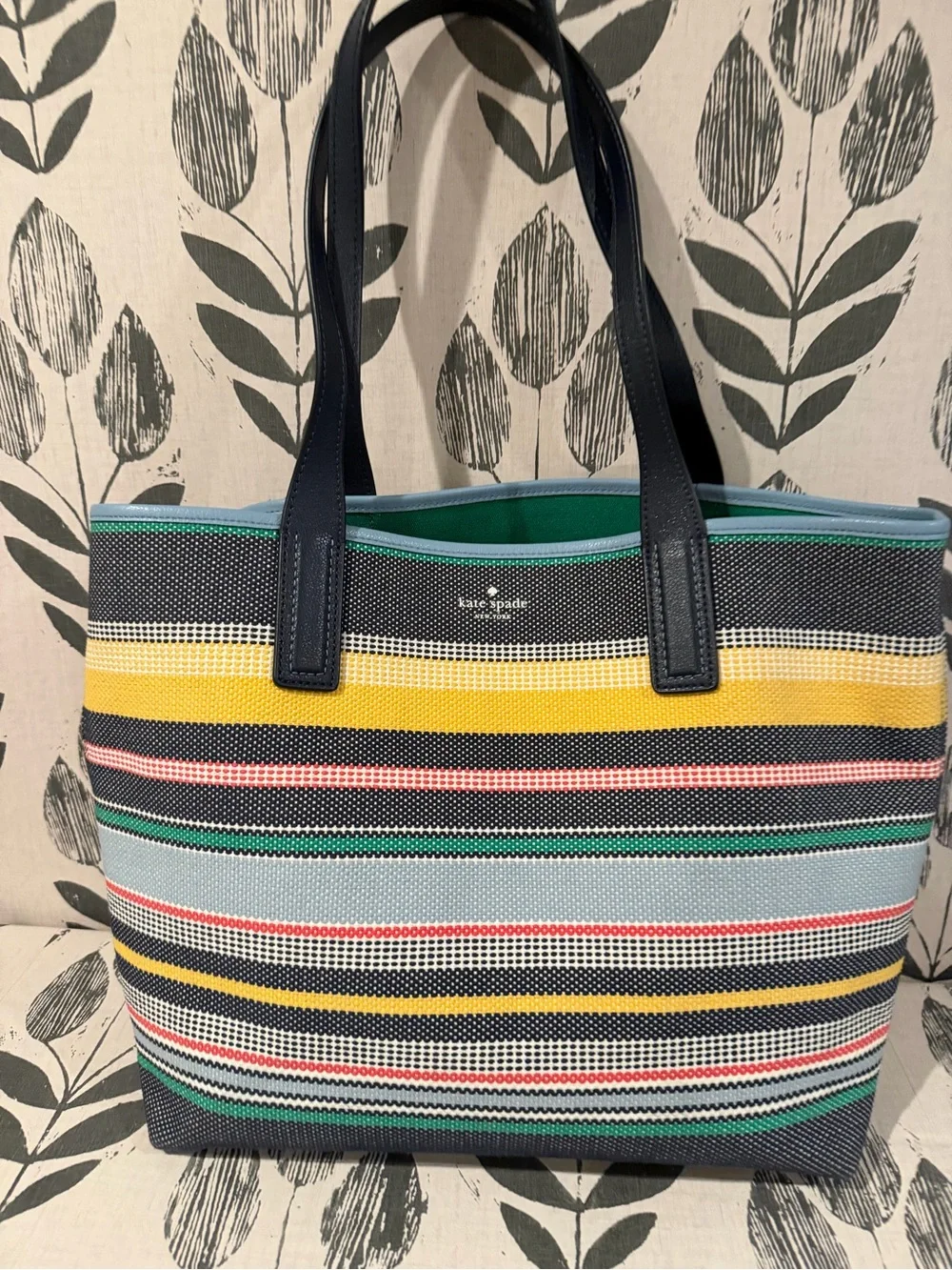 kate spade Multistripe Canvas Tote in Navy, Yellow, Green, Pink, Light Blue